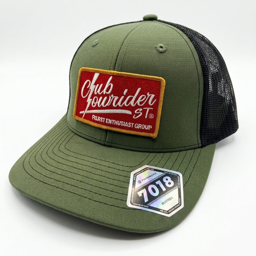 Green Trucker Hat with Red Logo Patch