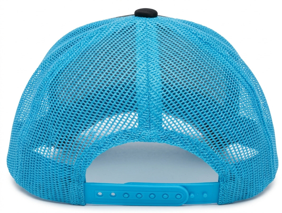 Blue Trucker Hat with Red Logo Patch