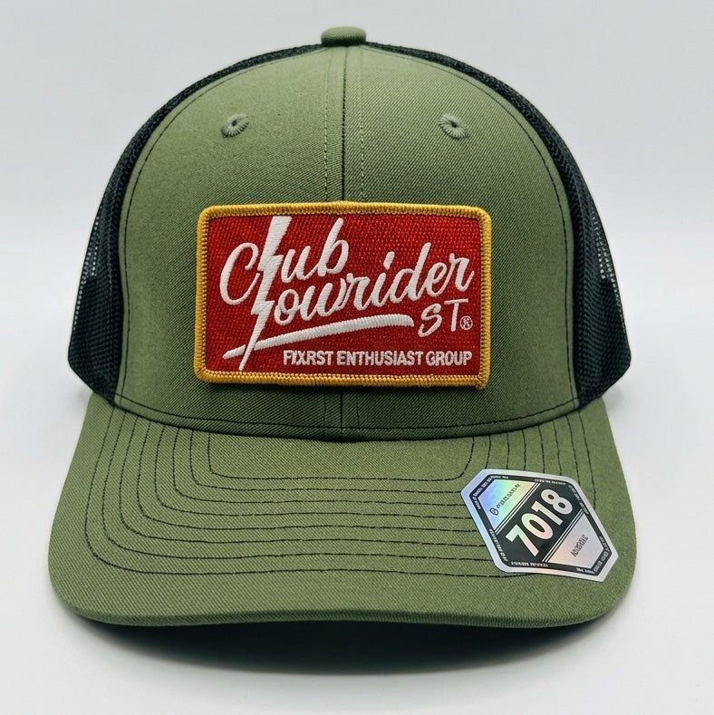 Green Trucker Hat with Red Logo Patch