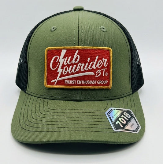 Green Trucker Hat with Red Logo Patch